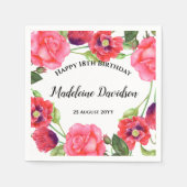 Waterverf Rood Poppies Roze Roze Rood Krans Ontwer Servet (Voorkant)