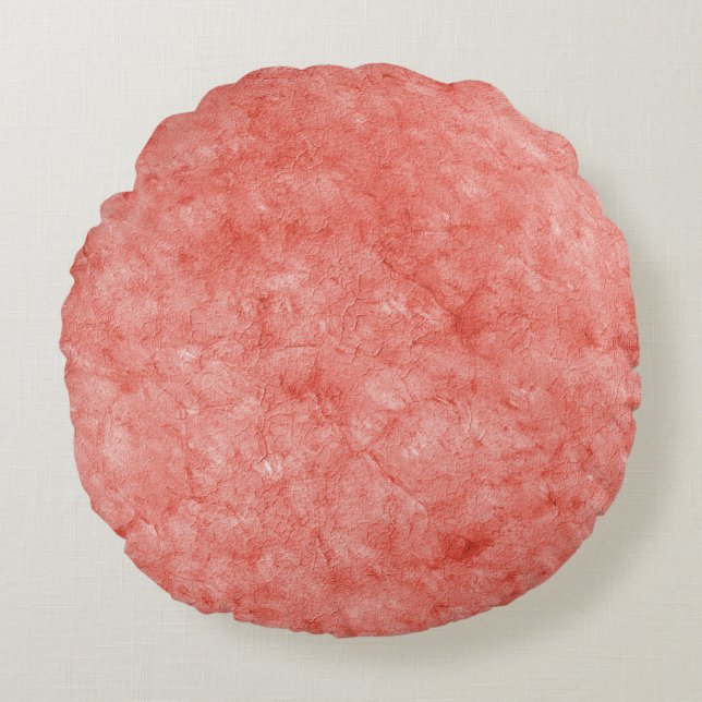 Waterverf Rood & Rose Goud Decoratie Rond Kussen (Voorkant)
