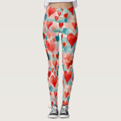Waterverf, rood, roze, blauw hart, monogram leggings (Voorkant)