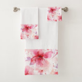 Waterverf Rood Roze Bloemen Lente Bloemmotief  Bad Handdoek (Insitu)