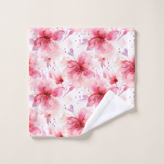 Waterverf Rood Roze Bloemen Lente Bloemmotief  Bad Handdoek (Wasdoekje)