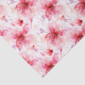 Waterverf Rood Roze Bloemen Lente Bloempatroon Tissuepapier (Detail)