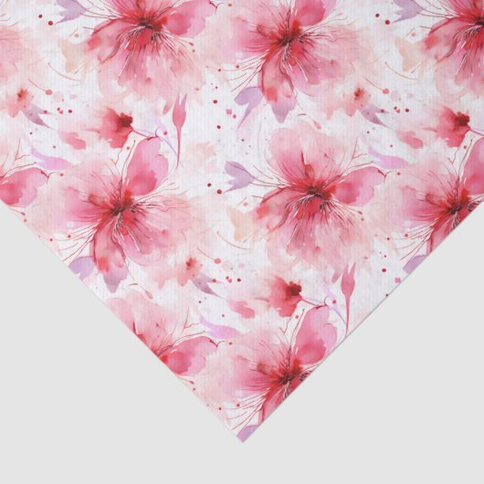 Waterverf Rood Roze Bloemen Lente Bloempatroon Tissuepapier (Detail)