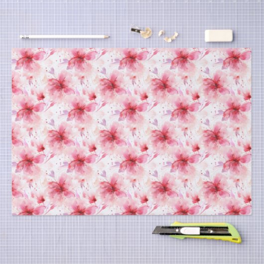 Waterverf Rood Roze Bloemen Lente Bloempatroon Tissuepapier (Craft)