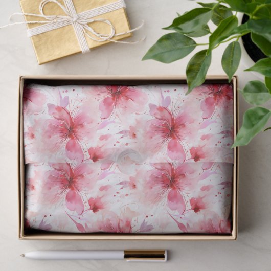 Waterverf Rood Roze Bloemen Lente Bloempatroon Tissuepapier (Geschenk)