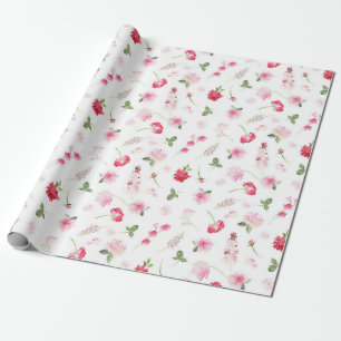 Waterverf Rood Roze Bloemmotief  Cadeaupapier
