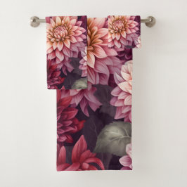 Waterverf Rood Roze Dahlia Patroon Ontwerp Bad Handdoek
