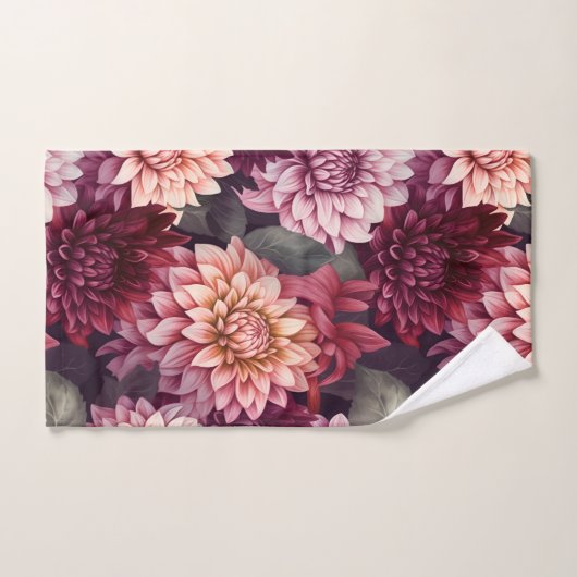 Waterverf Rood Roze Dahlia Patroon Ontwerp Bad Handdoek (Handdoek)