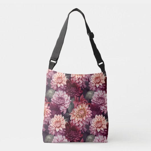 Waterverf Rood Roze Dahlia Patroon Ontwerp Crossbody Tas (Voorkant)