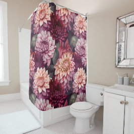 Waterverf Rood Roze Dahlia Patroon Ontwerp Douchegordijn