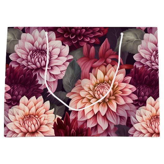 Waterverf Rood Roze Dahlia Patroon Ontwerp Groot Cadeauzakje (Voorkant)