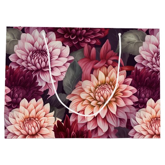 Waterverf Rood Roze Dahlia Patroon Ontwerp Groot Cadeauzakje (Achterkant)