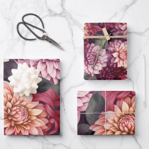 Waterverf Rood Roze Dahlia Patroon Ontwerp Inpakpapier Vel