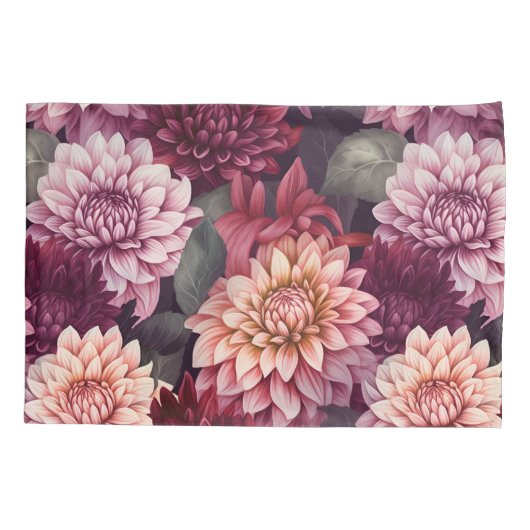 Waterverf Rood Roze Dahlia Patroon Ontwerp Kussensloop (Achterkant)