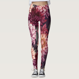Waterverf Rood Roze Dahlia Patroon Ontwerp Leggings