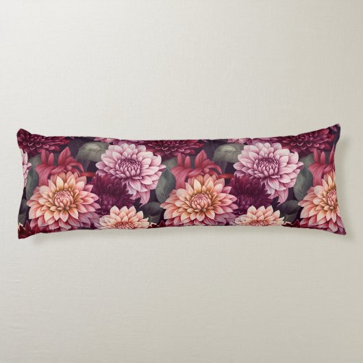 Waterverf Rood Roze Dahlia Patroon Ontwerp Lichaamskussen (Achterkant)