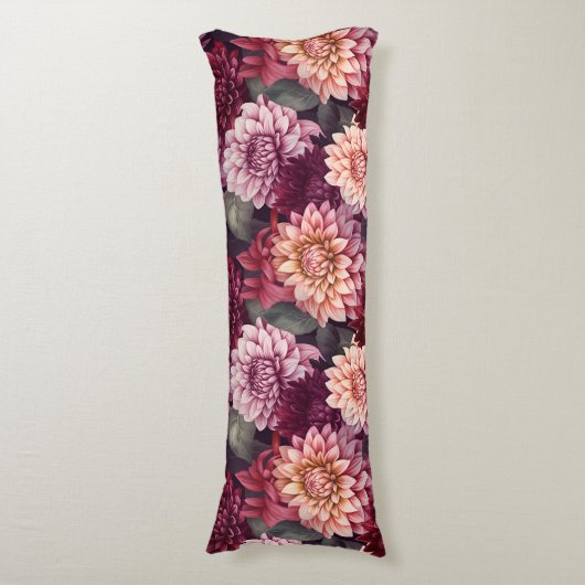 Waterverf Rood Roze Dahlia Patroon Ontwerp Lichaamskussen (Voorkant Verticaal)