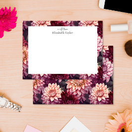 Waterverf Rood Roze Dahlia Patroon Ontwerp Notitiekaartje