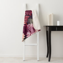 Waterverf Rood Roze Dahlia Patroon Ontwerp Sherpa Deken