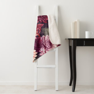 Waterverf Rood Roze Dahlia Patroon Ontwerp Sherpa Deken