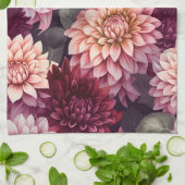 Waterverf Rood Roze Dahlia Patroon Ontwerp Theedoek (Gevouwen)