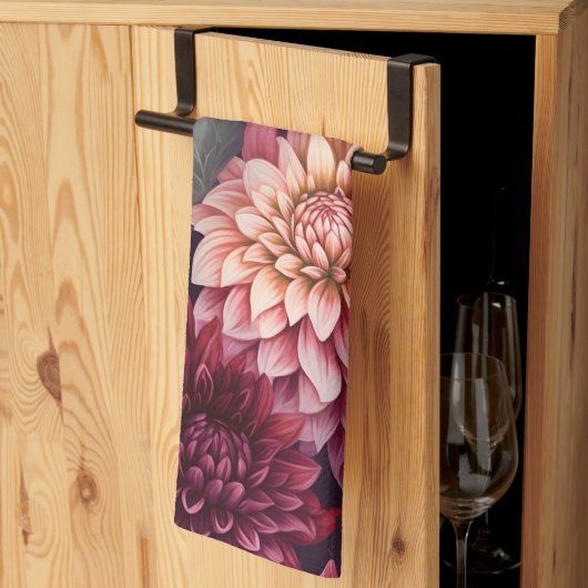 Waterverf Rood Roze Dahlia Patroon Ontwerp Theedoek (Derde Gevouwen)