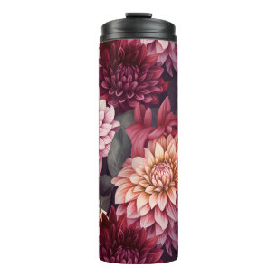 Waterverf Rood Roze Dahlia Patroon Ontwerp Thermosbeker
