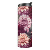 Waterverf Rood Roze Dahlia Patroon Ontwerp Thermosbeker (Gedraaid links)