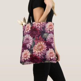 Waterverf Rood Roze Dahlia Patroon Ontwerp Tote Bag