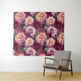 Waterverf Rood Roze Dahlia Patroon Ontwerp Wandkleed