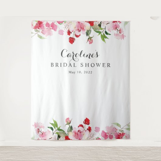 Waterverf Rood Roze Rozen Bruidsdouche Achtergrond Wandkleed (Voorkant)