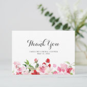 Waterverf Rood Roze Rozen Bruiloft Feest Bedankkaart (Staand voorkant)