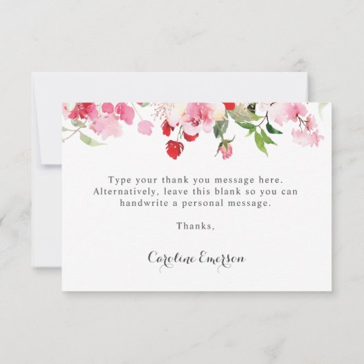 Waterverf Rood Roze Rozen Bruiloft Feest Bedankkaart (Achterkant)