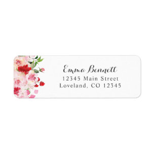 Waterverf Rood Roze Rozen Retouradreslabels Etiket