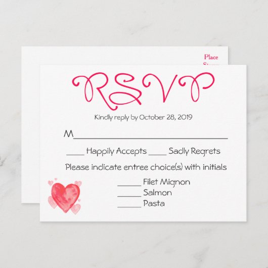 Waterverf Rood & Roze RSVP Wedding Party Reactie Uitnodiging Briefkaart (Voorkant / Achterkant)