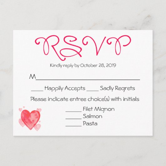Waterverf Rood & Roze RSVP Wedding Party Reactie Uitnodiging Briefkaart (Voorkant)