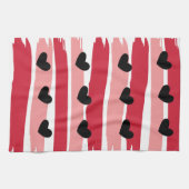 Waterverf rood roze stropen zwart hartpatroon theedoek (Horizontaal)