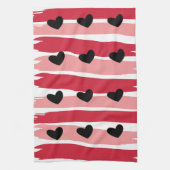 Waterverf rood roze stropen zwart hartpatroon theedoek (Verticaal)