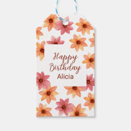 Waterverf Rood Sinaasappel Herfstbloem Verjaardag  Cadeaulabel