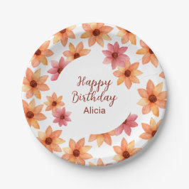 Waterverf Rood Sinaasappel Herfstbloem Verjaardag  Papieren Bordje