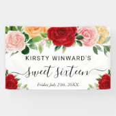 Waterverf Rood Sinaasappel Rozen Sweet 16 Welkom Spandoek (Horizontaal)