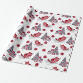 Waterverf Rood Slaapje, kerstboom, Pakketten Cadeaupapier (Uitgerold)