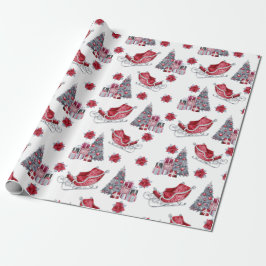 Waterverf Rood Slaapje, kerstboom, Pakketten Cadeaupapier