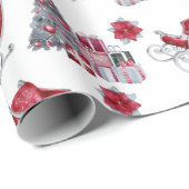 Waterverf Rood Slaapje, kerstboom, Pakketten Cadeaupapier (Rol Hoek)