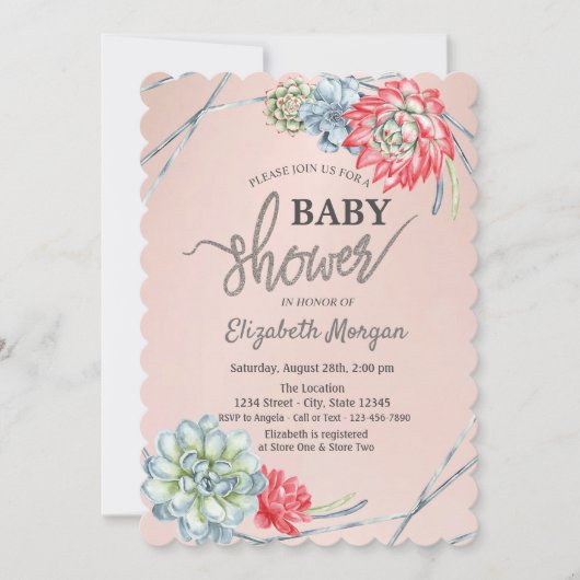 Waterverf Rood Succulent Baby shower Kaart (Voorkant)