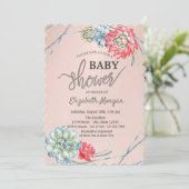 Waterverf Rood Succulent Baby shower Kaart (Staand voorkant)