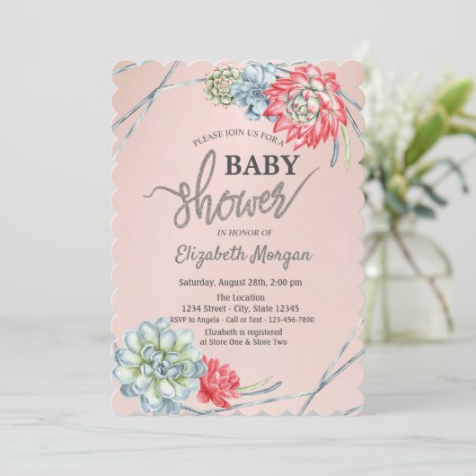Waterverf Rood Succulent Baby shower Kaart (Staand voorkant)