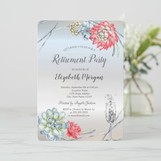 Waterverf Rood Succulent Glazen Retirement Kaart (Staand voorkant)