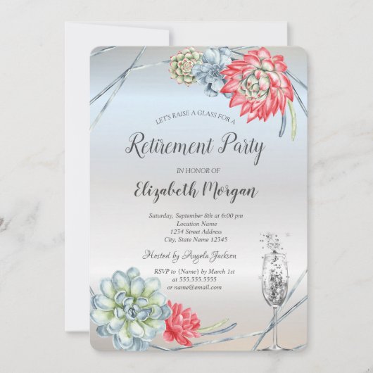 Waterverf Rood Succulent Glazen Retirement Kaart (Voorkant)