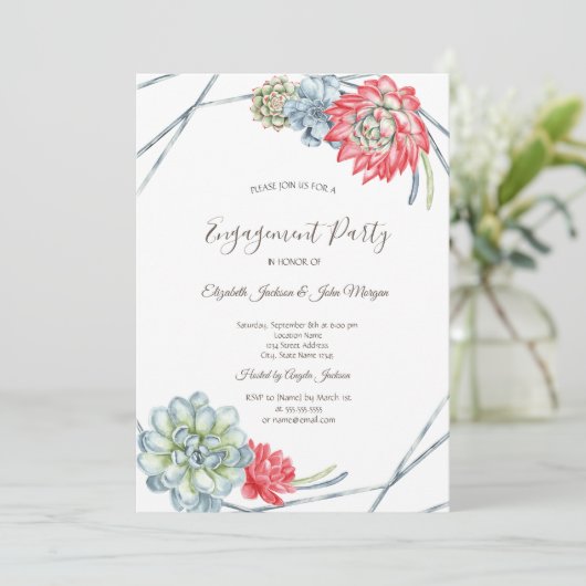 Waterverf Rood Succulent Kaart (Staand voorkant)